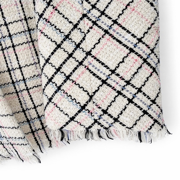 Maje Paris Ivory Tweed Blazer Gold Button Plaid Jacket Bouclé/Fringe TrimFR 34 - Picture 7 of 11